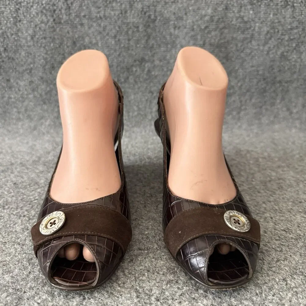 Brighton Nigel Croc Embossed Leather Slingback Wedge Heel Peep Toe Italy 9 N